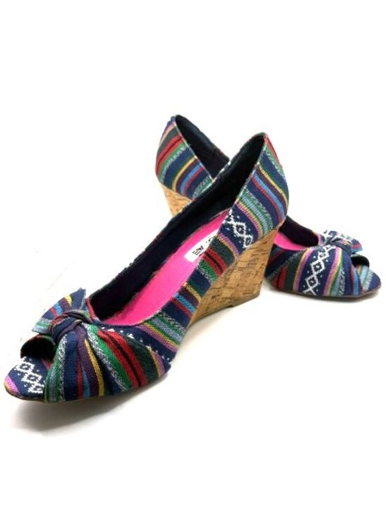 American Eagle By Payless Shoes - American Eagle by Payless Boho Woven Peep Toe Cork Wedges Size 8